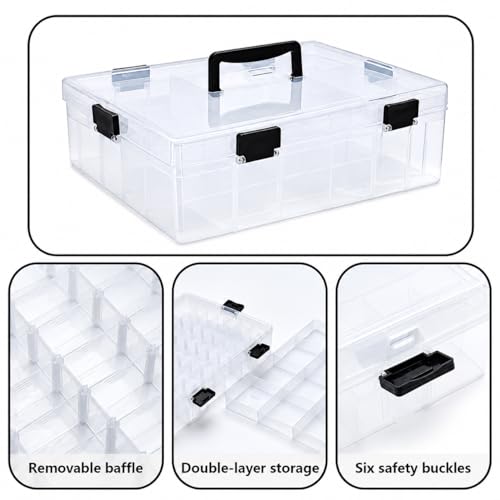 59 Grids Bead Organizer Box - Large Double Layer with Locking Lids, Clear Craft Storage Container (14.2"x10.2"x3.5") for Jewelry Beads, DIY, Fishing Tackle, Small Parts Organization