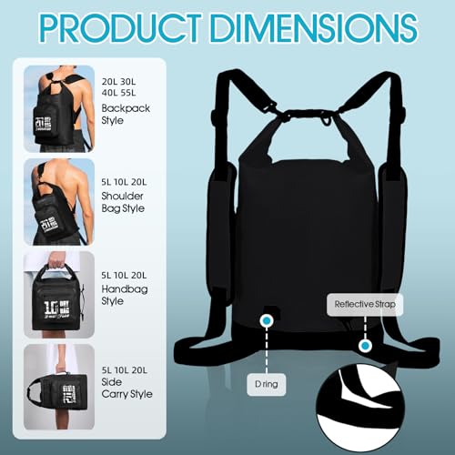 MORXPLOR Dry Bag Waterproof,5L/10L/20L/30L/40L/55L Roll Top Dry Bag Backpack with WaterProof Phone Case for Swim,Kayak - color: Black, size: 10Liter