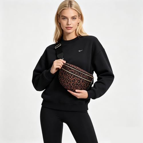 Checkered Crossbody Bum Bags for Women Nylon Checkered Purse Checkerboard Fanny Pack - color: E01-Leopard Khaki