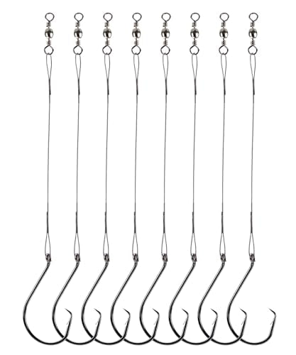Fishing Circle Hooks Saltwater 50pcs Leader Hook Rigs for Catfish Bass With Offset Hooks - size: 10/0, 50 Pack