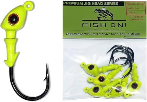 Jig Heads for Fishing with Super Sharp Black Nickel Hooks - Double Locking Bait Stays & Multi-Color 3D Eyes - Perfect for Freshwater & Saltwater Fishing - color: Chartreuse, size: 1/4 oz - 5 Pack