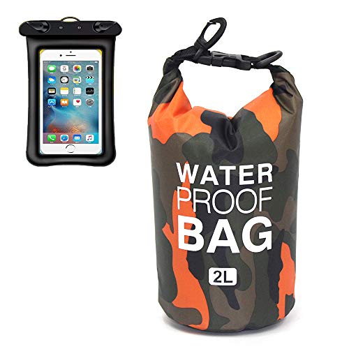 Waterproof Dry Bag 2L/5L/10L/15L/20L/30L, Roll Top Sack Keeps Gear Dry for Kayaking, Rafting, Boating, Swimming, Camping, Hiking, Beach, Fishing with Free Waterproof Phone Case - color: Orange, size: 2L