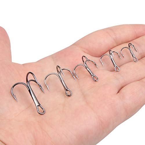 Treble Fishing Hooks, 110pcs Super Sharp Triple Fish Hook Classic Round Bend High Carbon Steel Treble Hooks Barbed for Catfish Bass Trout Freshwater Saltwater - color: Silver, size: 110pcs 1#