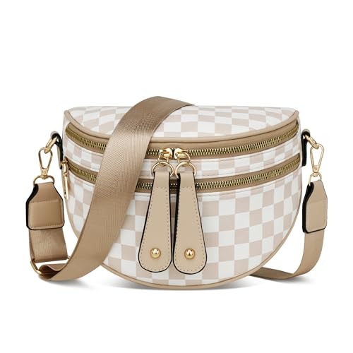 KKXIU Crossbody Sling Bag for Women Trendy Fanny Pack Vegan Leather Chest Bag | Trendy - color: 2-beige