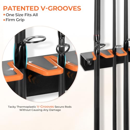 KastKing V15 Vertical Fishing Rod Holder – Wall Mounted Fishing Rod Rack, Store 15 Rods or Fishing Rod Combos in 17.25 Inches, Great Fishing Pole Holder and Rack - color: Black - 1 Pack（Store 15 rods）