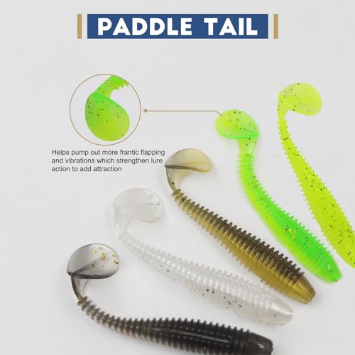 MAFIMOEA50/40/30Pcs Paddle Tail Swim Baits Lures Fishing Soft Plastic Lure Kit for Bass Trout Walleye Crappie 5.5cm 6.5cm 7.5cm - color: Mixed Colors, size: 7.5cm/2.95in-30pcs