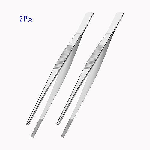 2 PCS 12 Inch Stainless Steel Tweezers, with Straight Round Blunt Serrated Tip, 0.07 Inch Thickness Stainless Steel, Multipurpose Daily Garden Home Lab Craft Repairing Tool - size: 12"L(0.07"T)