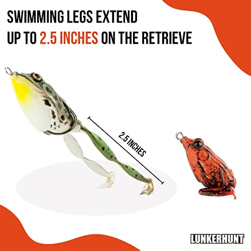 LUNKERHUNT Frog Lure for Bass Fishing | Pocket Frog Fishing Lure 1.75 Inch | Topwater Fishing Lures, Soft Hollow Body, Weedless Hooks for Trout, Pike in Saltwater and Fresh Water - style: Fire Belly