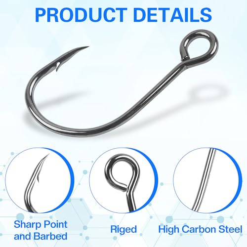 Inline Single Hooks Kits,50/100 Pieces Single Replacement Hooks for Lure Plugs Baits High Carbon Steel Inline Circle Hooks Large Eyes Saltwater&Freshwater - color: 100pcs Kit