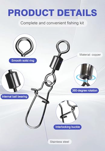 500 Pcs - Fishing Swivels Stainless Steel Barrel Swivels Fishing Tackle Kit with Assorted Sizes for Saltwater & Freshwater Rigs
