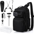 RoundFunny 9 Pcs Fishing Tool Kit Pliers Gear and Equipment Include Large Fishing Backpack, Tackle Box, Gripper, Plier, Lanyard, Hook Separator, Sheath, Patches - color: Black