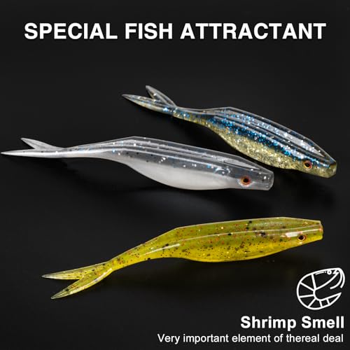 QualyQualy Soft Plastic Lures, Paddle Tail Split Tail Swimibaits for Bass Fishing, Jerkbaits Swim Baits for Trout Pike, 20/25/30 PCS
