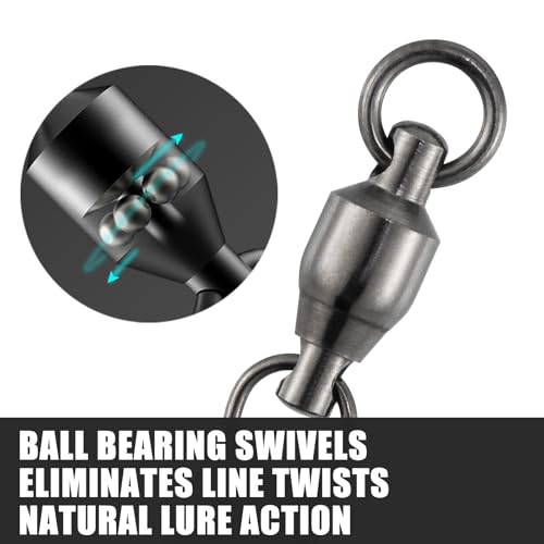 Dr.Fish 30 Pack Ball Bearing Snap Swivels, Swivels Fishing Tackle with Safety Interlock Snap Saltwater Freshwater Stainless Fishing Clips Clasp Leader Line Hook Sinker Connector - size: #5-79LB-1.9"