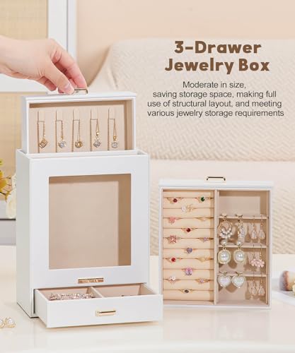 Homde Jewelry Organizer Girls Women Jewelry Box for Necklaces Rings Earrings Gift Bracelets Storage Case (White + Gold) - color: White + Gold