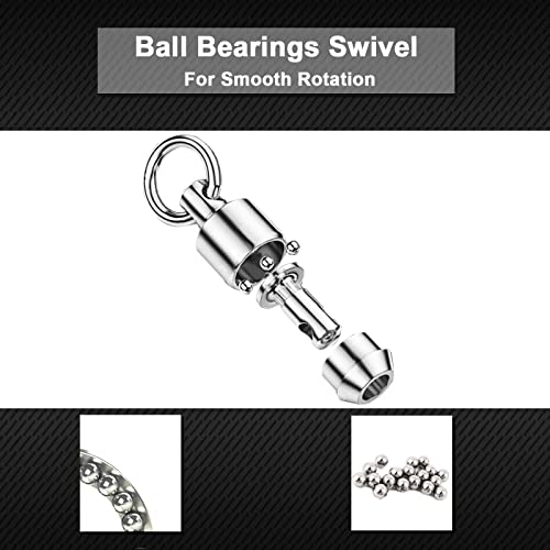 Atibin High Strength Fishing Swivel Steel Stainless Connector Swivel Snaps Saltwater Ball Bearing Split Rings Freshwater White Nickel 30lbs-156lbs - size: Size 1+1 (40lb) 25 pcs