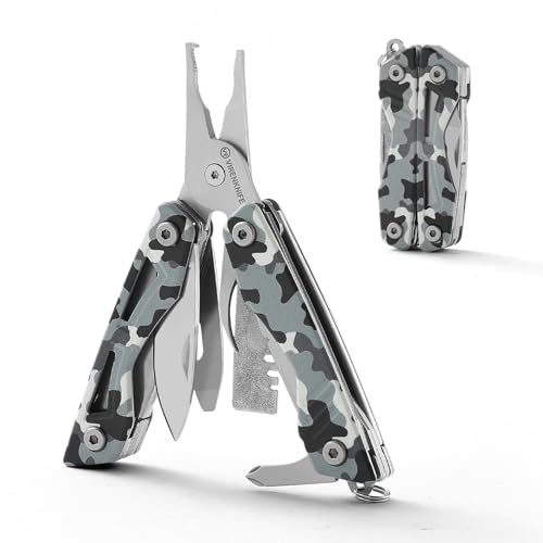 VIRENKNIFE Mini EDC Multitool,13-in-1 Stainless Steel Multi Tool Pliers with Pocket Knife,Bottle Opener，Screwdriver，Perfect for Camping, Outdoor and Everyday Use,Gifts for Men Dad（Camo） - color: Camo