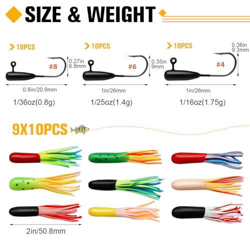 Dovesun Crappie Lures with Jig Heads Kit, Soft Plastic Grubs-Tube Baits 1/8oz 1/16oz 1/32oz Crappie Jigs Walleye Trout Bass Crappie Baits 95-120pcs - color: B-120PCS-Crappie Lures(small)