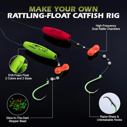 Goture Catfish Rig Making Kit,274pcs/300pcs Catfishing Tackle with Luminous Fishing Hook Swivel Sinker Weights Rattle Float Bobber Stoppers,Catfish Rigs Accessories with 3600 Tackle Box,Gifts for Men - color: B2:300pcs-2pcs Pre-rigged Catfish Rigs&Tackle