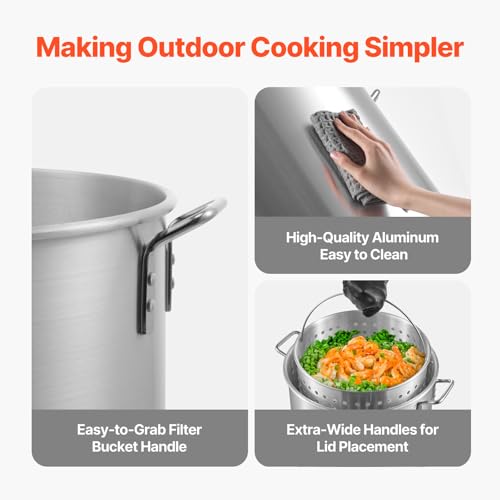 VEVOR 80 Qt Seafood Boiling Kit with Strainer, Outdoor Seafood Boil Pot and Basket, Cooking Set for Crab Crawfish Lobster Boiling, Aluminum Stockpot with 100,000 BTUs Propane Burner and Steamer Rack - style: 80-qt