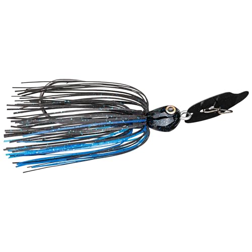 Strike King Thunder Cricket Fishing Lure, Vibrating Swim Jig, Silver Blade, 4/0 Jungle-Style Flipping Hook - color: Black / Blue, size: 3/8 oz