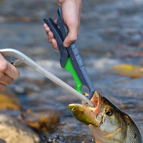 SNAIL TRAIL 11.5" Fishing Hook Remover Tool & 9" Floating Fish Gripper Kit, Stainless Steel Fish Dehooker, Fish Grabber, Saltwater Fish Lip Grip, Hook Extractor Pliers, Fishing Gear and Accessories