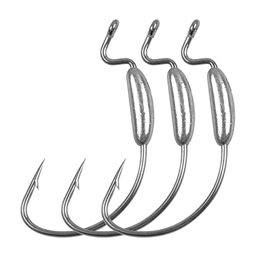 Weighted Swimbait Hooks Saltwater, 30Pcs Worm Fishing Offset Hook Wide Gap Bass Fishing Hooks for Soft Plastic Worm Lures - size: 5/0-6g-30pcs