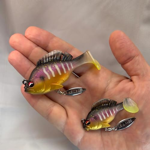 USA Bass Tackle - Hand Poured Underspin Gill - Weedless Gilly Paddletail Sleeper Swimbait with Bass-Tech Soft Plastic & Owner Mega Jig Hook Largemouth Smallmouth Spotted Bass - color: Special Gill, size: 5/8