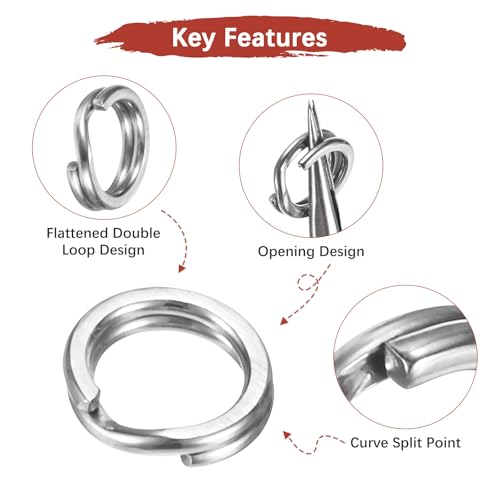 Split Rings Fishing [] - Stainless Steel Flattened Terminal Tackle Connector Lure Snap Split Ring Use for Freshwater Saltwater Loop - [] Tackle Hook Line Connector - size: 1# 11kg