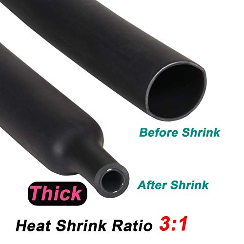1 inch (Diameter) 3:1 Waterproof Heat Shrink Tubing Kit, Large Dual Wall Adhesive Shrinkable Wire Wrap Tube, Insulation Sealing Wear-Resistant Cable Protector by YUKSY (4ft, Black) - size: 1" (4ft, Black)