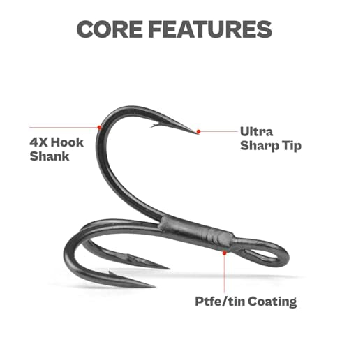 4X Strong Treble Fishing Hooks – PTFE(Super Slide)/Matte Tin Coating, Thick Wire (Size 1#,2#,4#,6#,8#,10#,12#,14#), 20/25/35pcs/Box - size: 10# - 35Pack - PTFE
