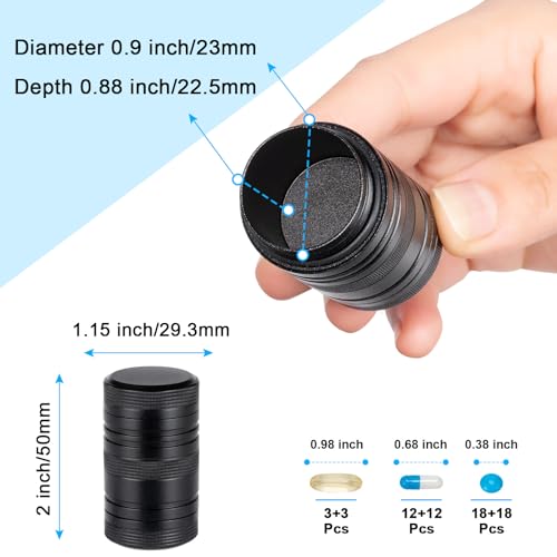 Metal Pill Box 2 Times a Day - Waterproof Samll Pill Case for Purse - Travel Pill Container, Portable Medicine Organizer Holder for Vitamin, Fish Oils, Supplements 1 Pack - color: Black, size: Small-Short