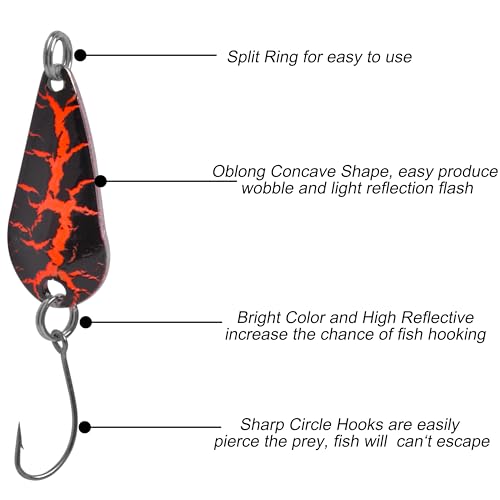 Trout Spoons Fishing Spoons Lures Kit,12pcs Trout Lures Single Hook Hard Metal Baits Mini Fishing Jigs Casting Trolling Spoon Lure for Crappie Char Perch Sunfish Trout - color: Type B