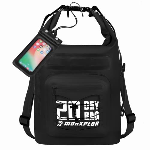MORXPLOR Dry Bag Waterproof,5L/10L/20L/30L/40L/55L Roll Top Dry Bag Backpack with WaterProof Phone Case for Swim,Kayak - color: Black, size: 20Liter
