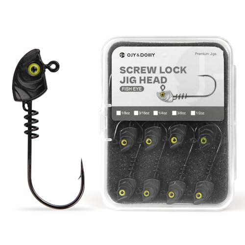 15-Pack Screw Lock Swimbait Jig Heads – 3D Chartreuse Eyes 1/8 3/16 1/4 3/8 1/2 oz, 3/0 & 4/0 Fishing Hooks - color: Black, size: 1/8oz - 15Pack