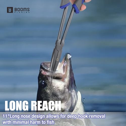 Booms Fishing Long Nose Pliers: 11.5" Saltwater & Freshwater Hook Remover for Bass Snook Trout - Corrosion-Resistant PTFE Coated Needle Nose Pliers with Lanyard - XW11 Heavy Duty Fishing Gear & Tool