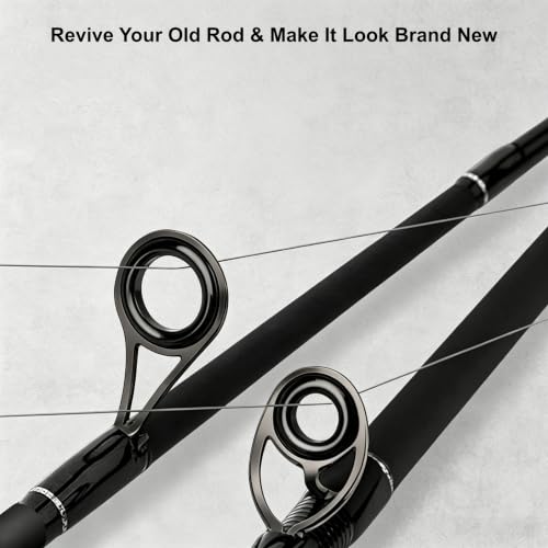 Fishing Rod Repair Kit with Rod Wrapping Machine Complete Size Pole Guides | 8 Sizes Casting＆Spinning Rod Eyes Ceramic Rings Stainless Steel Rod Eyelet Replacement for Rod Building DIY - color: Black Spinning Guide