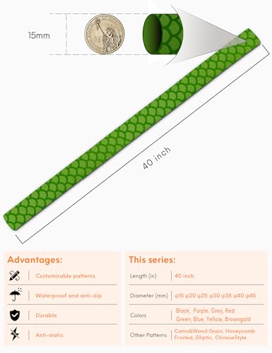 Accering Fishscale Pattern Heat Shrink Tubing Fishing Rod Wrap Waterproof for Sports Racquets Badminton Handles (φ15mm, L3.3ft, Fruit Green) - color: FruitGreen, size: φ15mm, L3.3ft