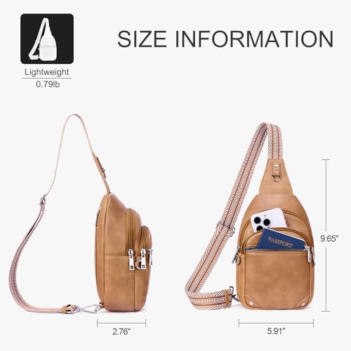 Anti Theft Crossbody Bags for Women Travel Chest Sling Bag Leather RFID Purse Fanny Pack Camel - color: camelbrown