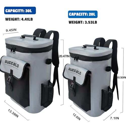 Buffalo Gear Fish Cooler Backpack 32Qt Waterproof Fishing Backpack Cooler Portable Fish Bag, Keep Ice Cold More Than 24 Hours - color: Grey-22qt