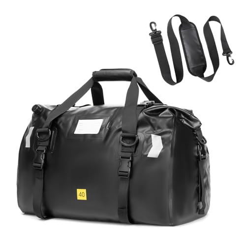 Waterproof Duffel Bag 40L - Heavy Duty Dry Bag Backpack for Motorcycle Travel, Kayaking, Boating & Camping - Watertight Roll Top Gear Bag with Air Valve & Reflective Strips for Men, Women - color: black, size: 40L