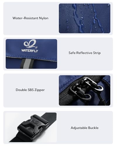 WATERFLY Fanny Pack Waist Bag: 3L Waist Pack with Anti-Theft RFID Blocking, 9 Pockets & Adjustable Belt Water Resistant Hip Pack for Women Men Travel Hiking Running - color: Navy Blue