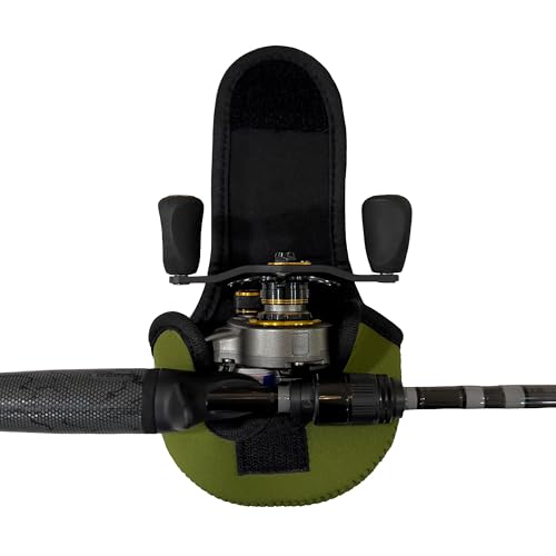 Angler Armour Baitcast Reel Cover | Baitcaster Sleeve | Fishing Reel Pouch | Low Profile Baitcasting Reel Protector | Neoprene Reel Case | 50 100 200 Series Baitcast Covers - color: Olive Green