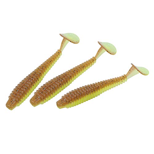 RUNCL Swimbaits Paddle 10/20/30/40PCS, 5/4/3/2 Inchs Paddle Tail, Soft Lure for Trout Crappie Bass, Durable Plastic Bait Swimmer for Saltwater/Freshwater, Fishing Lover's Gift - color: Chartreuse Jelly, size: 3in, 30pcs