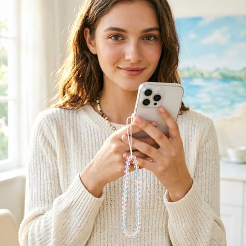 Beaded Phone Lanyard Wrist Strap Phone Charms Fixed Beads Pearl Chain - color: PC-ryj-5