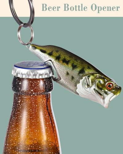 Bass Fishing Lure Keychain, Cool Bass Fish Key Chain Fishing Gifts for Men, Bass Keychains for Fishing Lovers - color: Silver Green