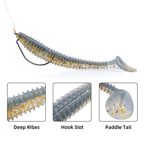 RUNCL Swimbaits Paddle 10/20/30/40PCS, 5/4/3/2 Inchs Paddle Tail, Soft Lure for Trout Crappie Bass, Durable Plastic Bait Swimmer for Saltwater/Freshwater, Fishing Lover's Gift - color: Blue Gold, size: 3in, 30pcs