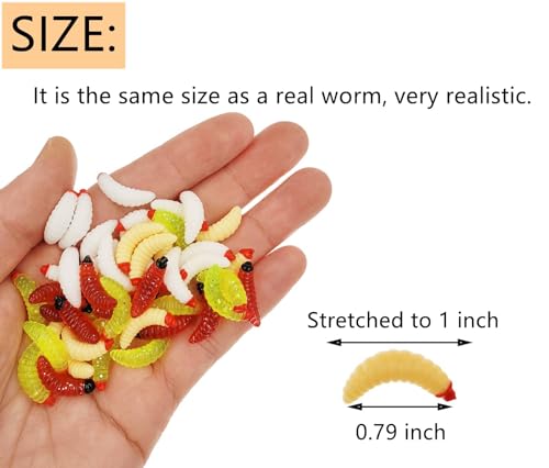 50pcs-1Inch Bass Fishing Worms Lures,Silicone Soft Maggot Baits Bread Worm Fishing Lure,5 Color - color: Red