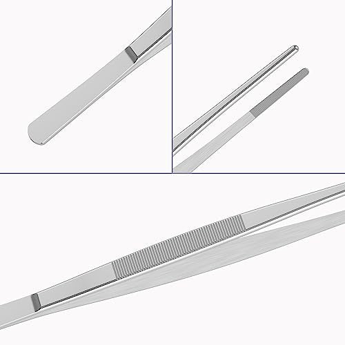 2 PCS 5.5 Inch Stainless Steel Tweezers, with Straight Round Blunt Serrated Tip, 3/64 Inch Thickness Stainless Steel, Multipurpose Daily Garden Home Lab Craft Repairing Tool - size: 5.5"L(3/64"T)