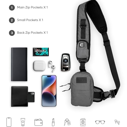 Mini Sling Bag for Men-Crossbody Bag with Shoulder Straps for Women-Multipurpose Keyholder Travel Backpack for Hiking (Grey) - color: Grey