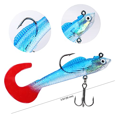Pwsap 6 Pcs Fishing Lures for Pike Trout, Soft Plastic Swimbaits for Sea Bass, 3D Eyes Fishing Lures Set, Single Hook Baits, Artificial Bait, Jig Head, Silicone Swimbait Lures Set for Perch